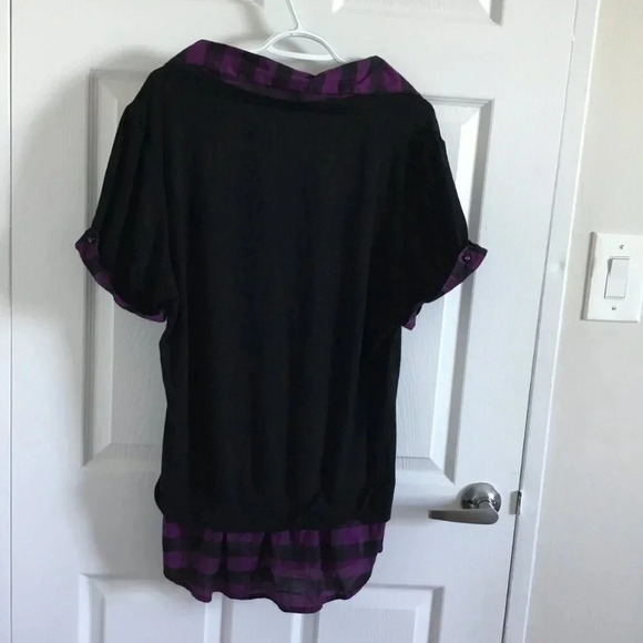 4 for 25 $ Digital Plus Black  and Purple Plaid Accented Tunic Top - Size 3X - Picture 3 of 10